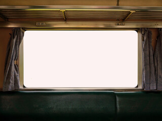 Train with blank window for travel concept. Vintage effect.