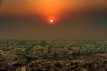 Foto op Canvas Panoramic aerial view of Jaipur city also known as Pink city during sunset from Nahargarh Fort, Rajasthan, India. © anjali04