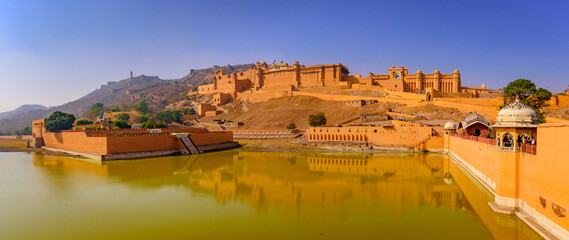Amber Fort built of Red Sandtsone & Marble in artistic Hindu style elements at Jaipur. Amer Fort is...