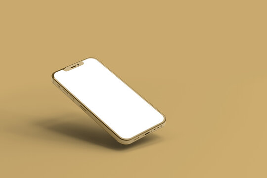 Smartphone mockup with blank white screen on a brown  background. 3D Render