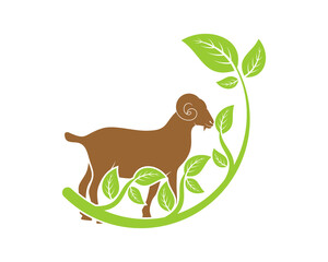 Healthy goat in the nature tree logo
