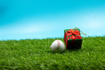 Baseball Christmas is on green grass