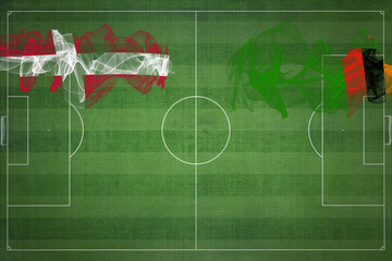 Denmark vs Zambia Soccer Match, national colors, national flags, soccer field, football game, Copy...