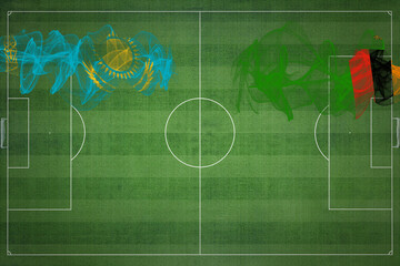 Kazakhstan vs Zambia Soccer Match, national colors, national flags, soccer field, football game,...