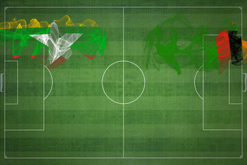 Myanmar vs Zambia Soccer Match, national colors, national flags, soccer field, football game, Copy...
