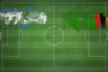 Nicaragua vs Zambia Soccer Match, national colors, national flags, soccer field, football game,...