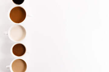cups of coffee on white background with color gradient of coffee