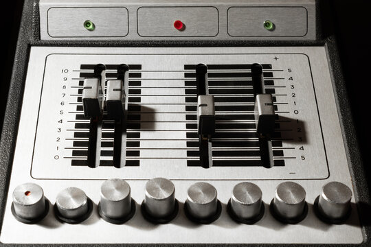 Old retro mixing console. Close up