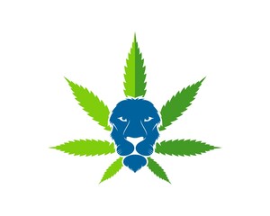 Cannabis leaf with head lion inside