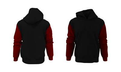 Blank hooded sweatshirt mockup for print, isolated on white background, 3d rendering, 3d illustration