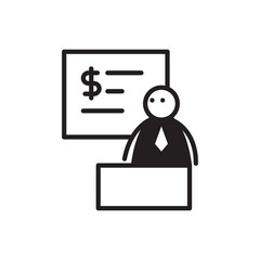 doodle businessman stick figure presenting financial data