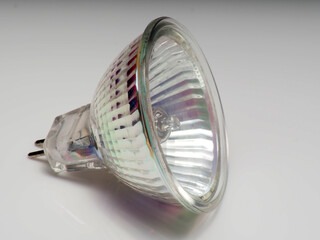 Close up shoot of a halogen bulb on a white isolated background