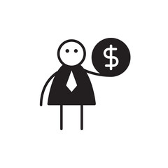 doodle character holding dollar coins