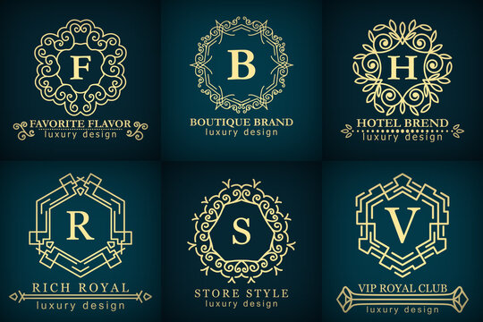 Vintage antique classic logos set. Template elegant modern Design for premium Label, Frame, Product Tags. Retro flourish Emblem Decor.