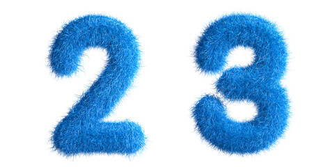 Number made from fur, fur font, 3d alphabet. 3d illustration.