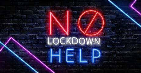 Stop Lock Down, help neon sign vector. Protection Neon Design template, light banner, night signboard, nightly bright advertising, light inscription. Vector illustration.