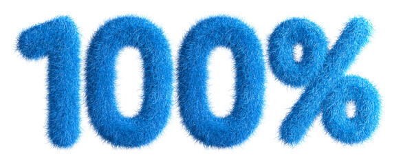 100% made from fur, fur font, 3d alphabet. Special offer hundred percent off discount tag. 3d illustration.	