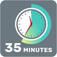 35 minutes, analog clock, isolated timer icon. Vector illustration, EPS.