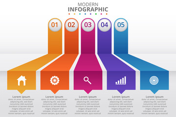 Modern abstract infographic with 5 steps or processes elements and icons