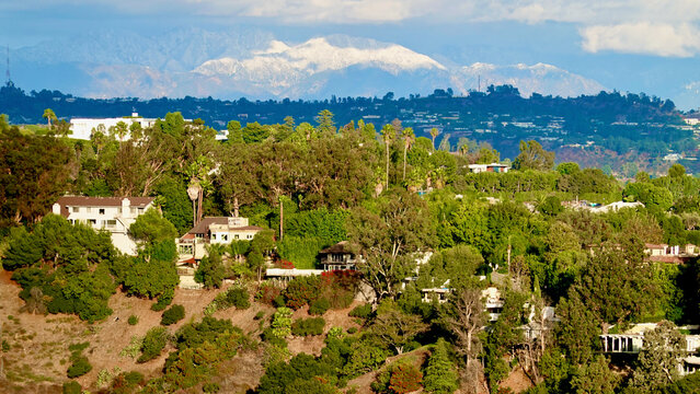 Los Angeles California with snow on the San Gabriel Mountains in winter