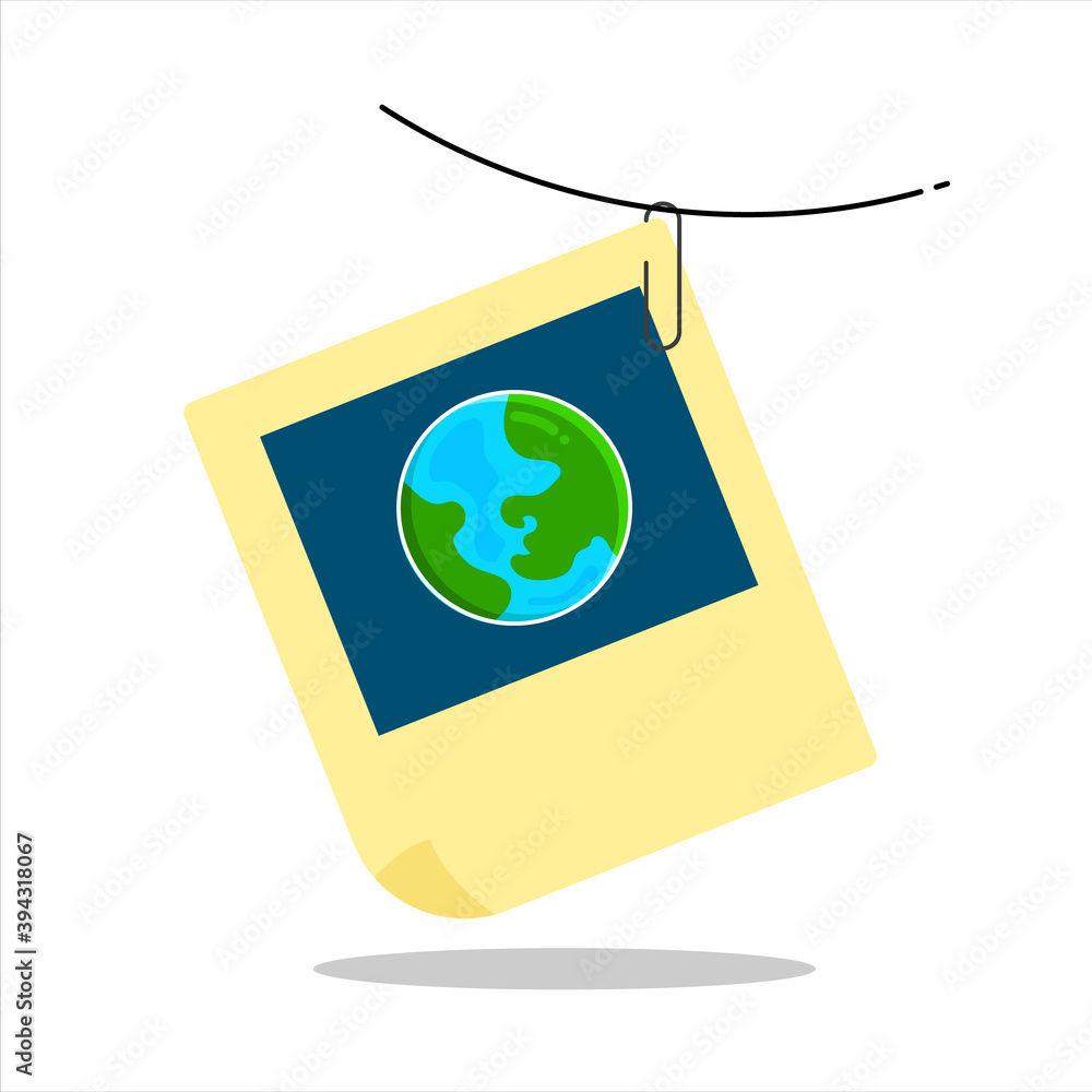 Poster display icon in a simple flat style. earth icon in sticky notes