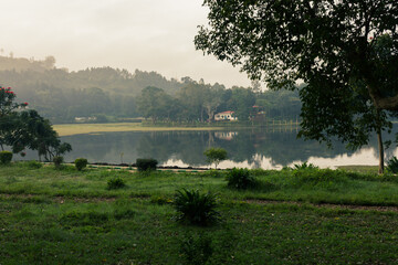 Scenic view of park and Yercaud lake which is one of the largest lakes in Tamil Nadu, India