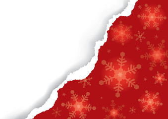  Christmas ripped paper, red background with snowflakes.
 Illustration of red diagonal torn paper background with place for your text or image. Vector available.