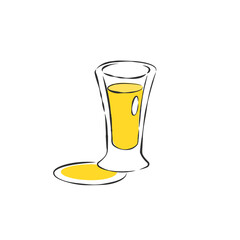 Wineglass tequila with ice. Drink element. Color object. Retro glass wine hand draw, design for any purposes. Restaurant illustration. Simple sketch. Isolated on white background in engraving style