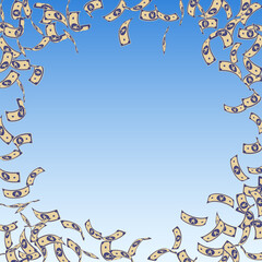 Chinese yuan notes falling. Sparse CNY bills on bl