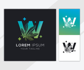 Letter W with abstract cannabis logo template