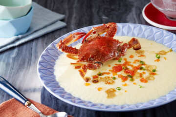 Delicious Chinese food, crab steamed egg