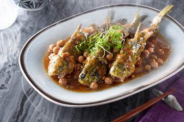 Delicious Chinese food, braised fish in soy sauce