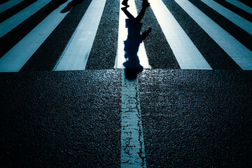 横断歩道を歩く人々とシルエット