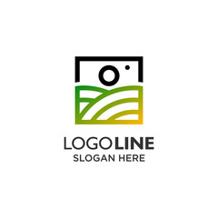 farm and camera for landscape photography logo design
