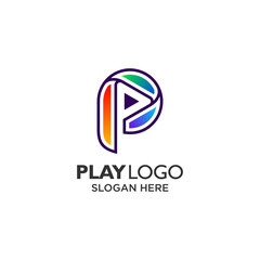 colorful letter P for play button logo design
