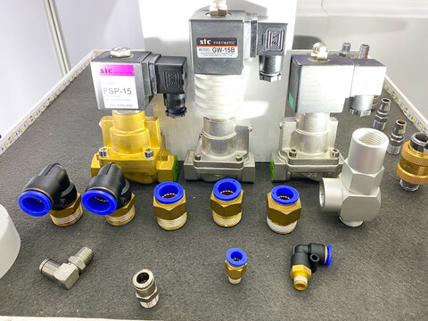 Bangkok Thailand - 20 Nov 2020: Pneumatic equipment show it to customers in Metalex 2020 exhibition at Bitec Bangna exhibition hall