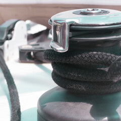 Yachting ropes and winch, fixed lines