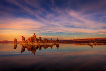 Tufa formations at Mono Lake in California in the evening