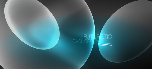 Neon ellipses abstract backgrounds. Shiny bright round shapes glowing in the dark. Vector futuristic illustrations for covers, banners, flyers and posters and other