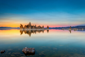 Tufa formations at Mono Lake in California in the evening