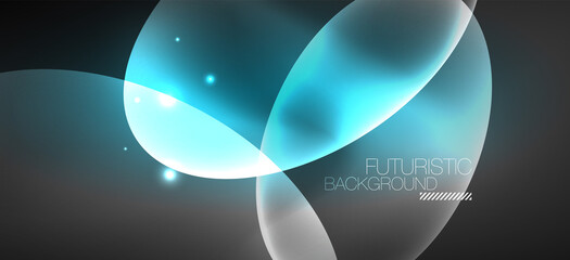 Neon ellipses abstract backgrounds. Shiny bright round shapes glowing in the dark. Vector futuristic illustrations for covers, banners, flyers and posters and other