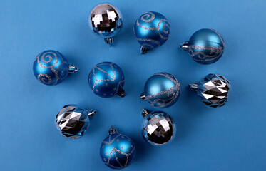Shiny Christmas balls on a blue background