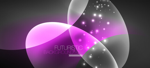 Neon ellipses abstract backgrounds. Shiny bright round shapes glowing in the dark. Vector futuristic illustrations for covers, banners, flyers and posters and other
