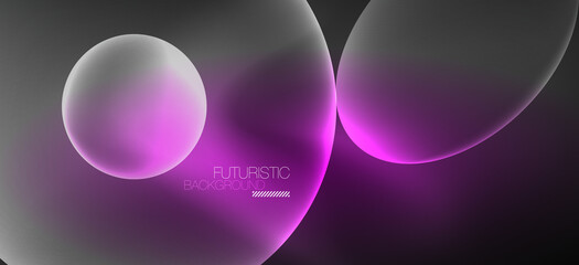 Neon ellipses abstract backgrounds. Shiny bright round shapes glowing in the dark. Vector futuristic illustrations for covers, banners, flyers and posters and other