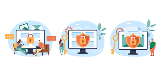 Safe data file document transfer concept. Vector flat graphic design illustration