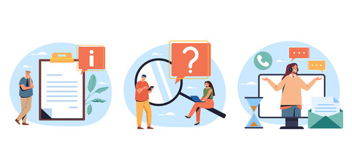 Guides FAQ support concept. Vector flat graphic design illustration