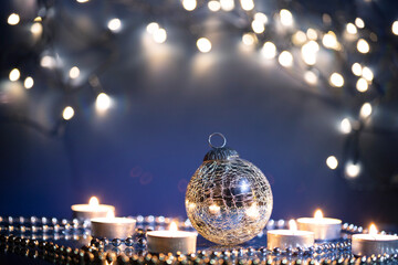 Magic silver holiday glitter background with Christmas decoration