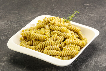 Italian pasta Fusilli with pesto