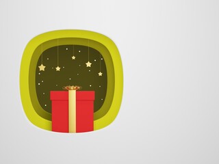 3D render - 3D image merry christmas, Layered cut out paper Christmas postcard,Christmas background, Winter landscape,holiday christmas new year concept.