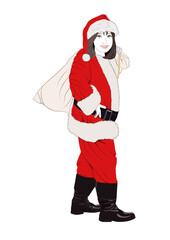 振り向く若い女性のサンタクロース